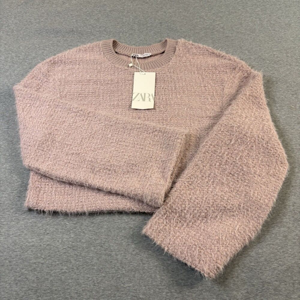 Zara Pink Fuzzy Sparkle Cropped Sweater‎ Womens Small Shimmer Fairycore NEW